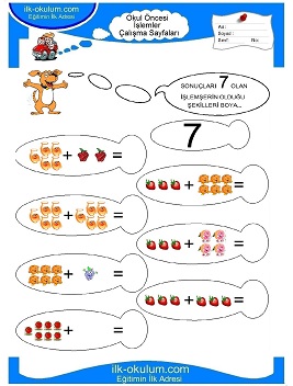 Çocuklar İçin toplam işlemi yaprak testleri 